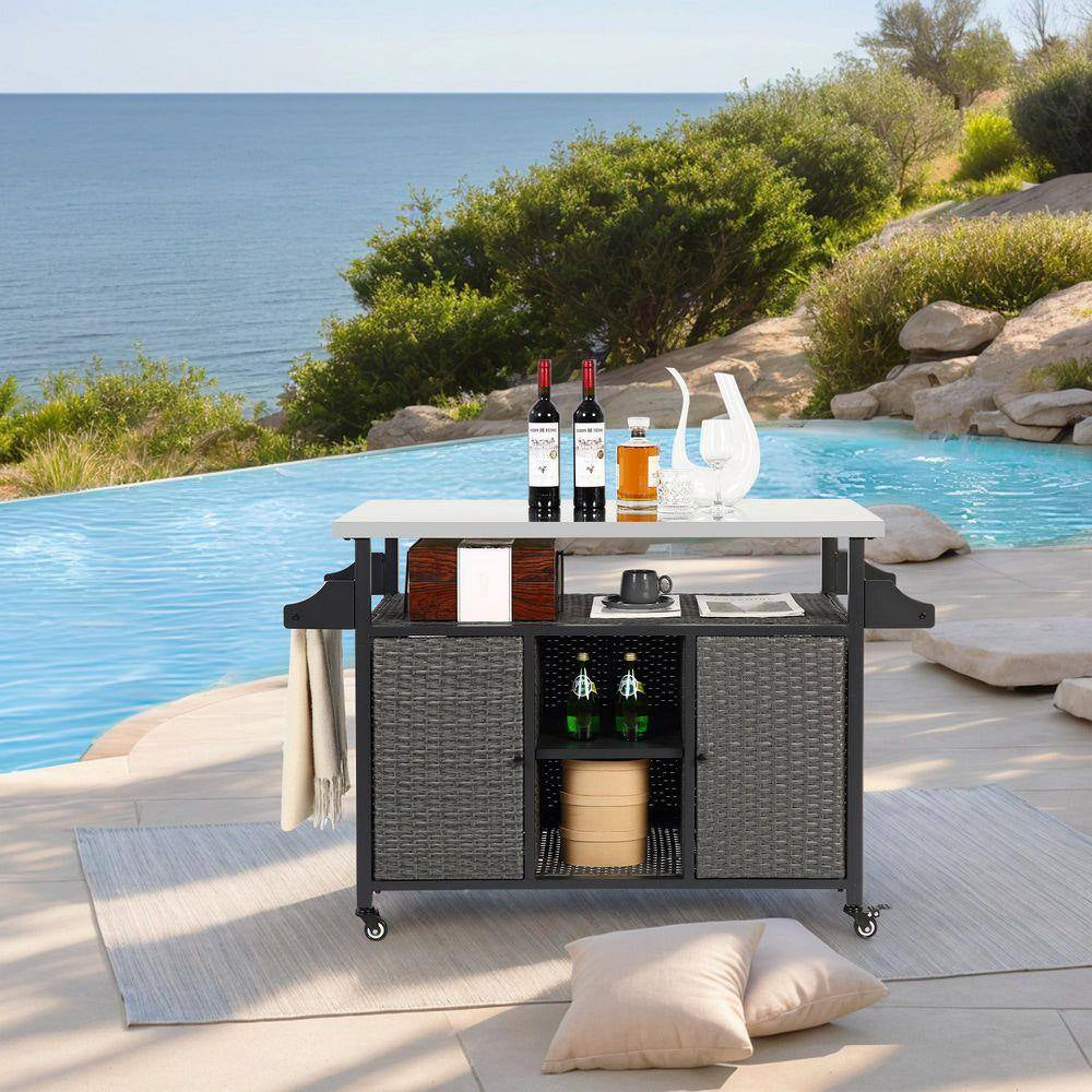 15 Cu. Ft. Metal Outdoor Rolling Bar Cart with Storage, Wheelbarrow Expandable Shelf, Towel Rack, Wine Holder, Wheels