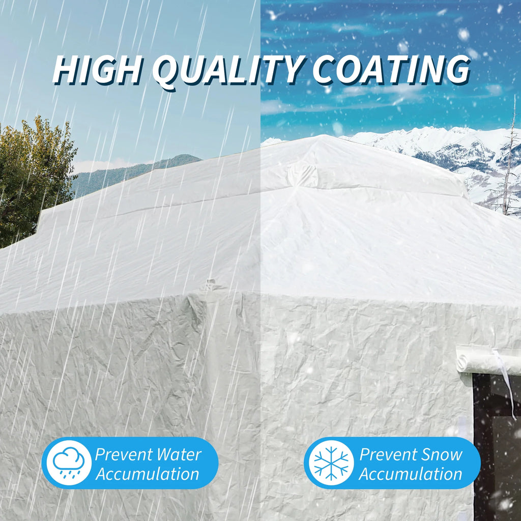Gazebo Accessories 10' X 14' Double Roof Universal Winter Gazebo Cover for Hardtop Gazebos,Enclosed Cover with Sidewalls and Mesh Windows Waterproof (White)