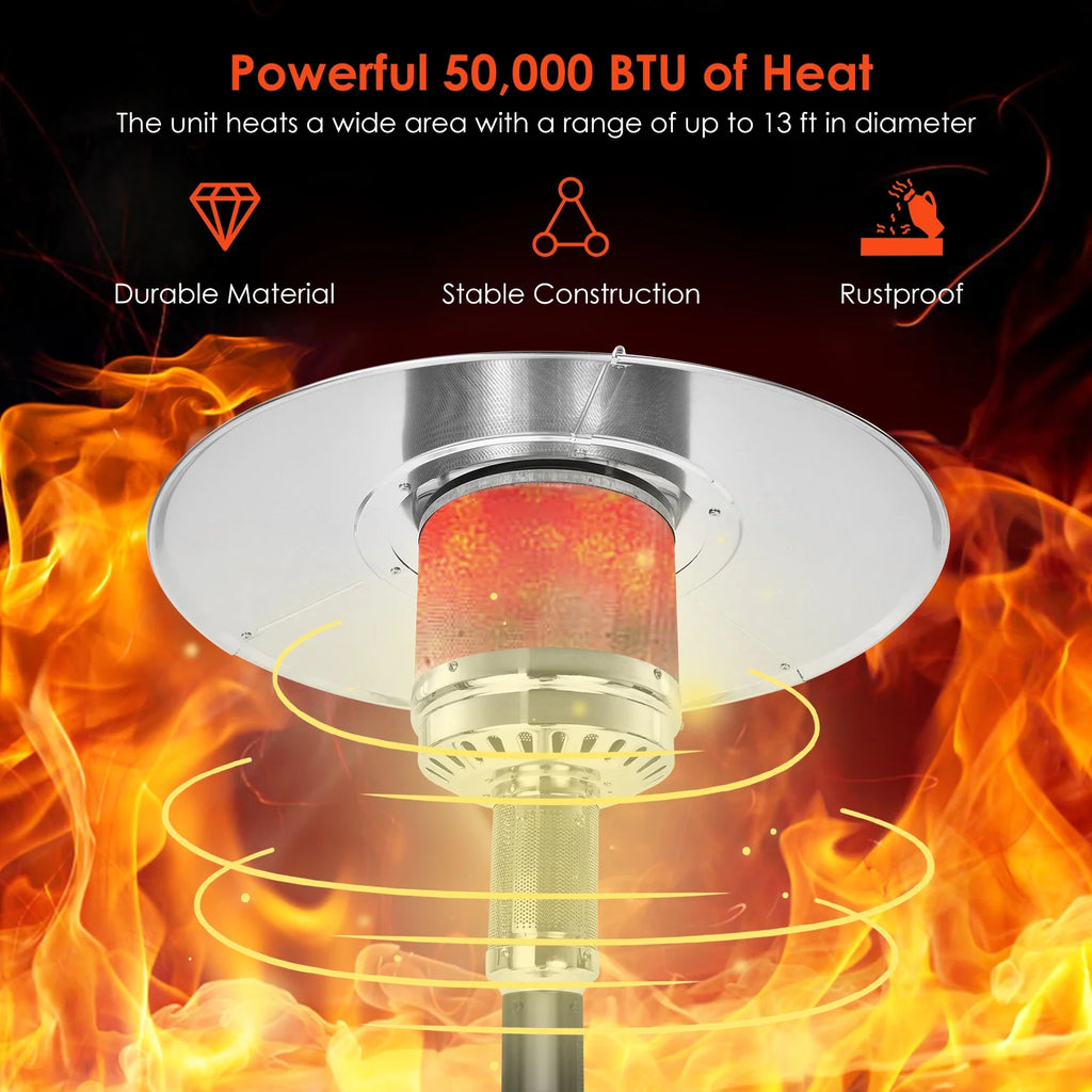 50000 BTU Propane Patio Heater Standing Steel with Wheels Black