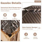 12' X 20' Hardtop Gazebo, Wooden Finish Coated Aluminum Frame Gazebo with Galvanized Steel Double Roof with Curtains and Netting