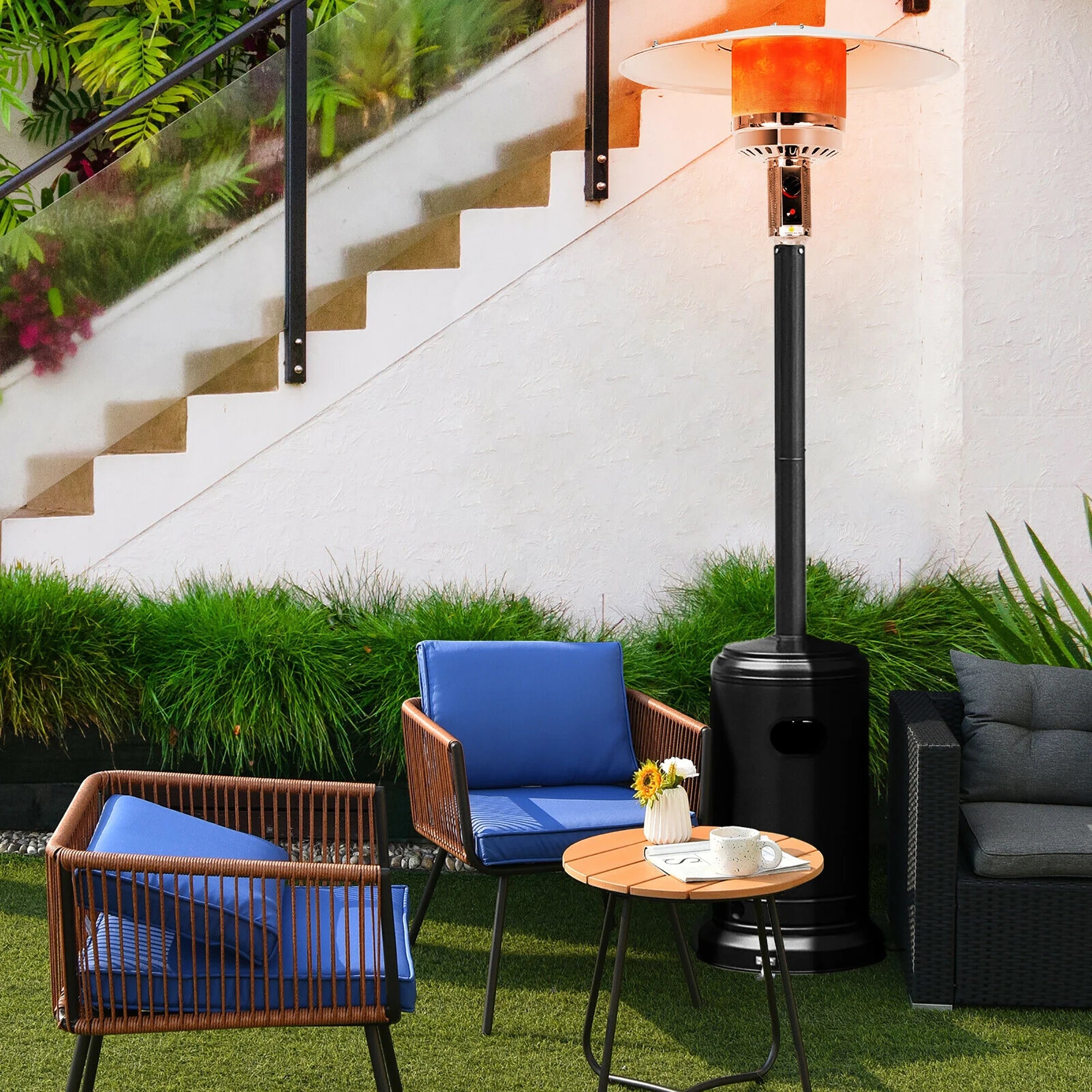50000 BTU Propane Patio Heater Standing Steel with Wheels Black