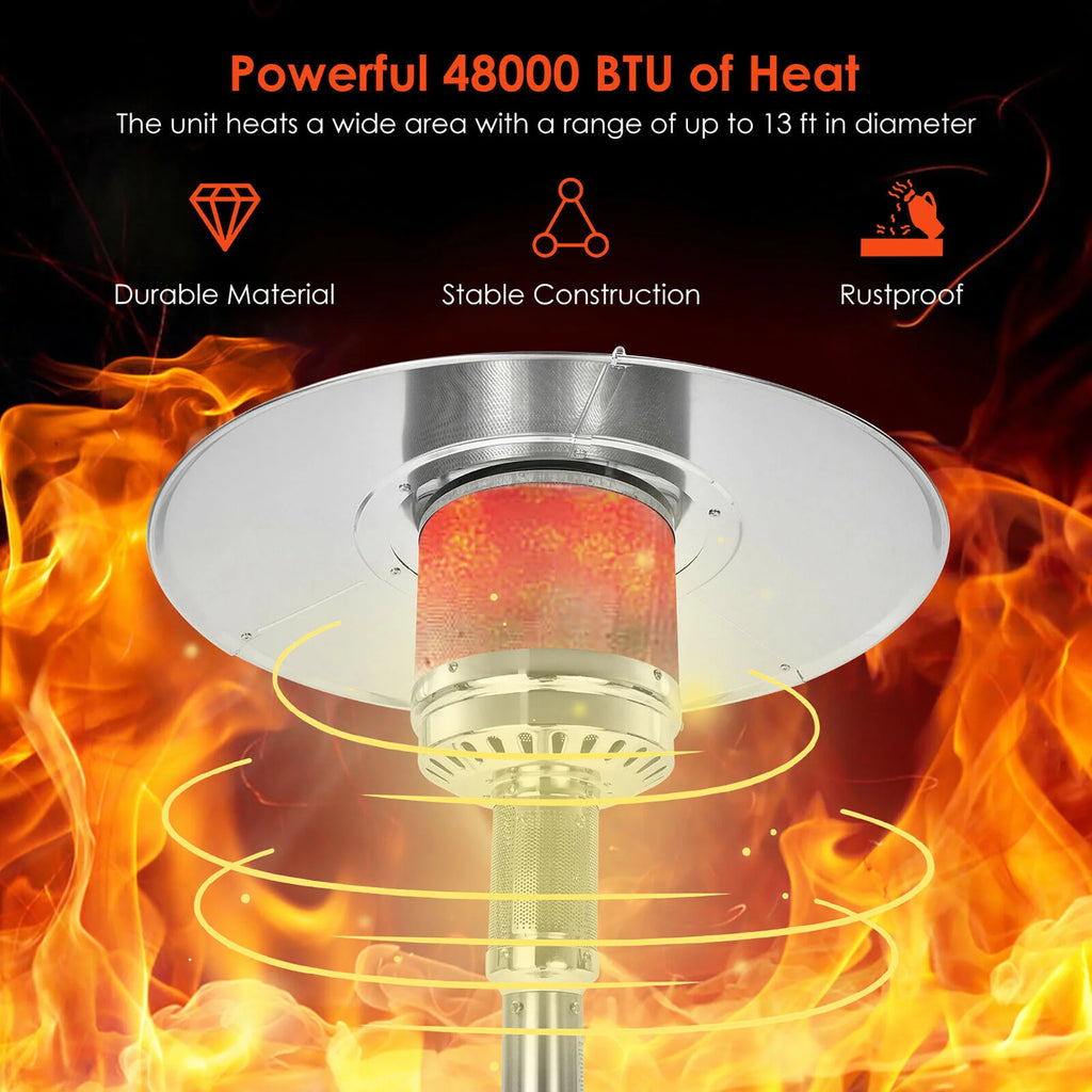 50000 BTU Propane Patio Heater Standing Steel with Wheels Silver