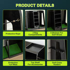 55.5 L X 16 W X 37 H in Wooden Golf Bag Organizer and Storage Rack,High Quality Wooden 2 Golf Bag Rack with Drawers,Easy to Assemble Golf Club Holder Stand with Club Holders on Side,Black
