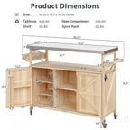 Natural Kitchen Cart with Locking Casters;Shelf;Spice Rack;Wheels