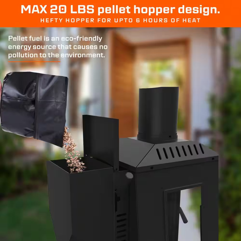 Wood Pellet Outdoor Patio Heater with Glass Window, 75,000 BTU