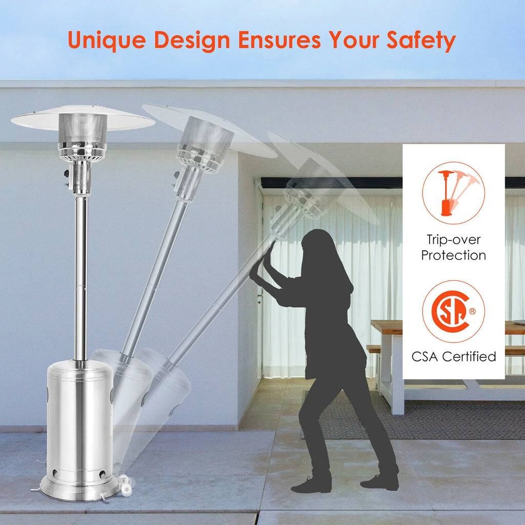 50000 BTU Propane Patio Heater Standing Steel with Wheels Silver