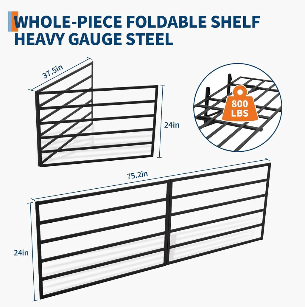2 Pack 2X6Ft Garage Storage Shelving Wall Mounted, 1600 Lbs Heavy Duty Storage Shelves, Folding Wall Shelve Garage Storage Rack Organization, Black Metal Storage Racks Units for Warehouse, Laundry