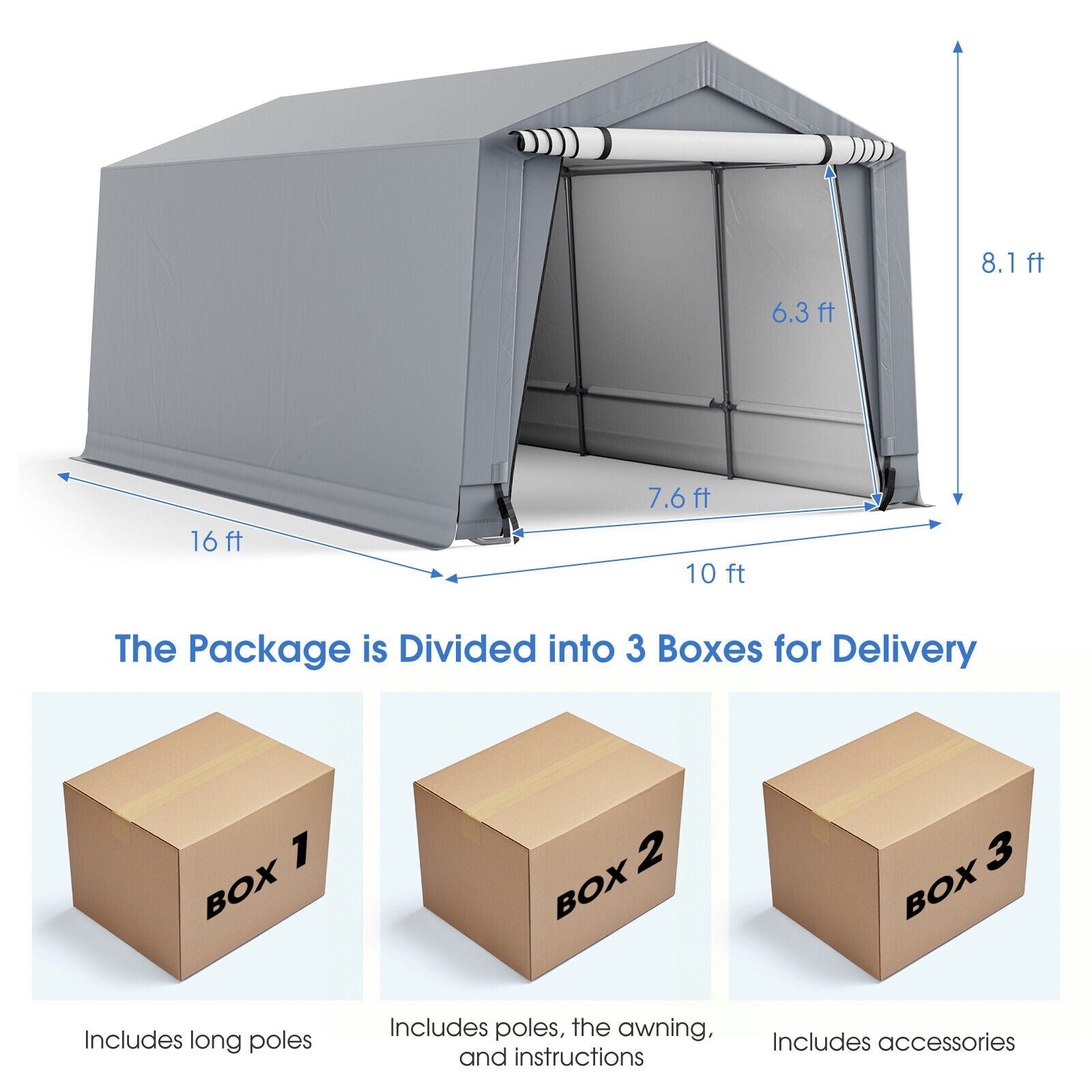 10 x 16/10 x 20 Feet Outdoor Heavy-Duty Carport with 2 Doors-10 x 16 ft