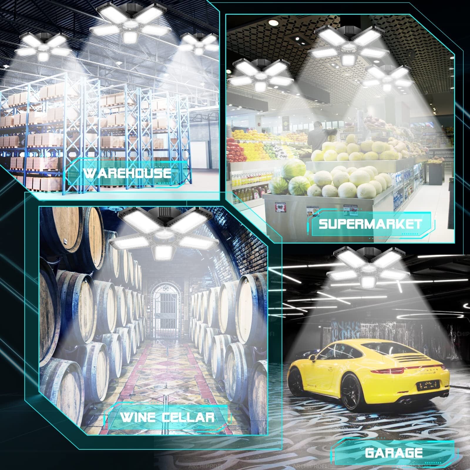 LED Garage Light 8 Pack,160W 16000LM 6500K Garage Light Screw in LED Garage C...