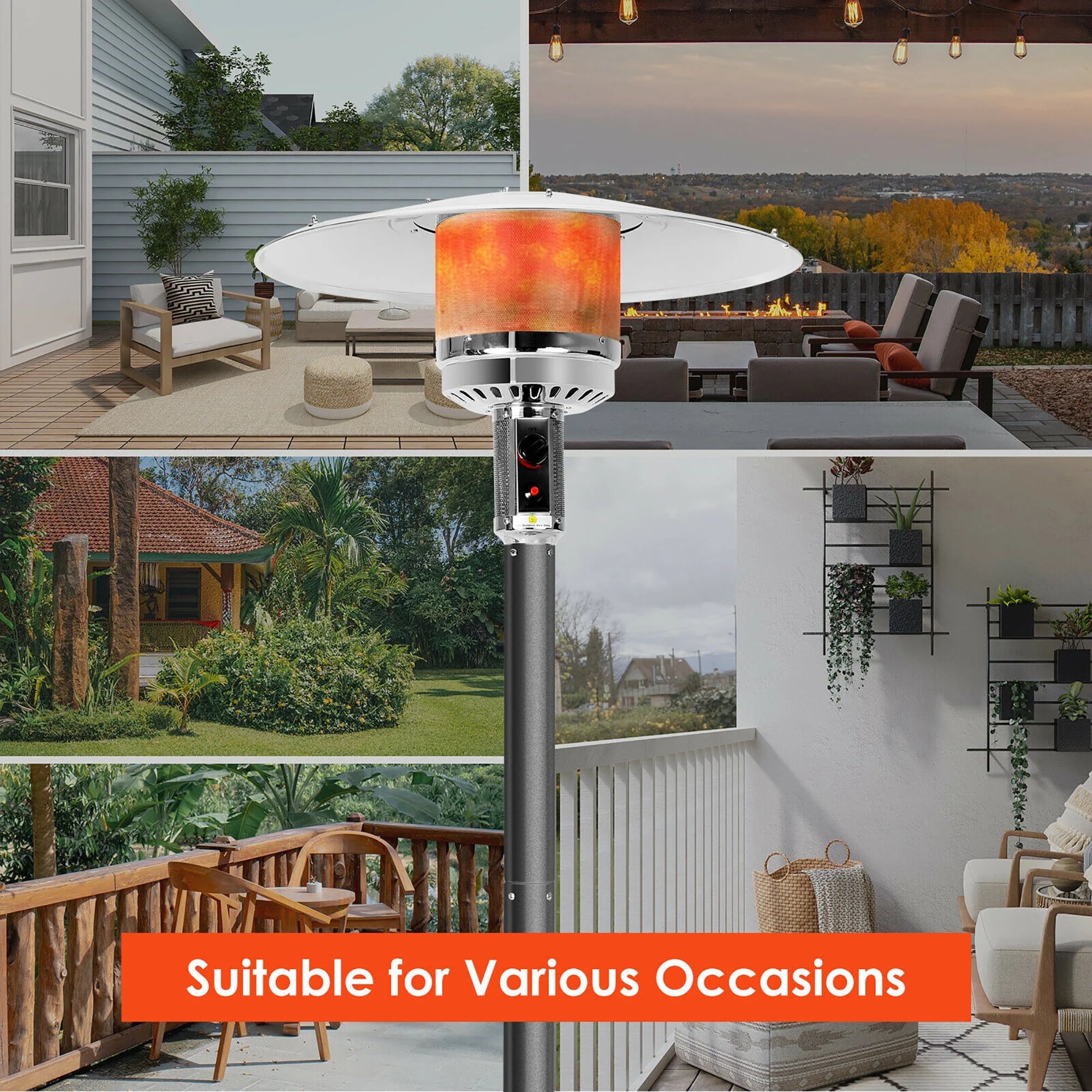 50000 BTU Propane Patio Heater Standing Steel with Wheels Black