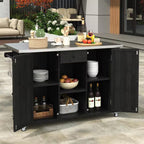 Black Stainless Steel Top 52.25 In. Kitchen Island with Towel and Spice Racks and a Bottle Opener