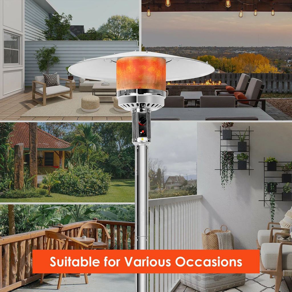 50000 BTU Propane Patio Heater Standing Steel with Wheels Silver