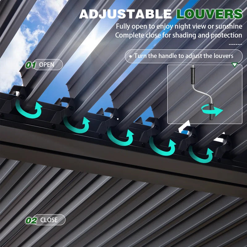Outdoor Pergola, Louvered Pergola, Aluminum Pergola for Patio, Backyard, Pool Party