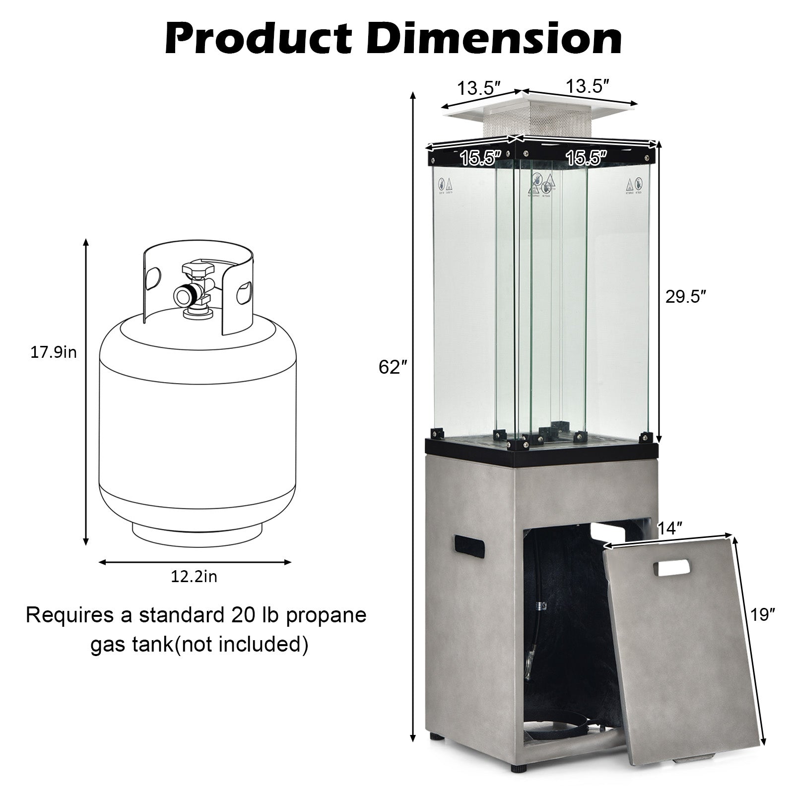 41 000 BTU Propane Patio Heater with Metal Hood-Gray