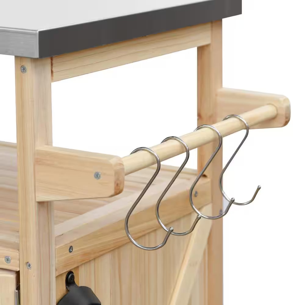 Natural Kitchen Cart with Locking Casters;Shelf;Spice Rack;Wheels