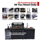 Castelle Flame 43-Inch 6-Burner 85K BTU Stainless Steel Outdoor BBQ Kitchen Island Grill With Wine Cooler, Rotisserie, And Sink (SAK19476)