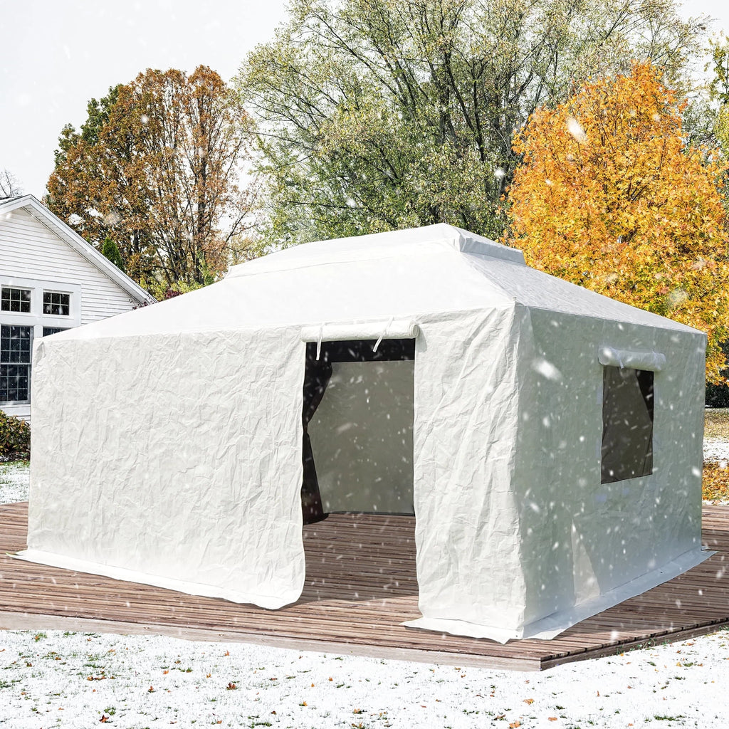 Gazebo Accessories 10' X 14' Double Roof Universal Winter Gazebo Cover for Hardtop Gazebos,Enclosed Cover with Sidewalls and Mesh Windows Waterproof (White)