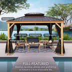 12-Ft X 16 Gazebo Brown Gazebo with Hardtop Roof (Screen Included)