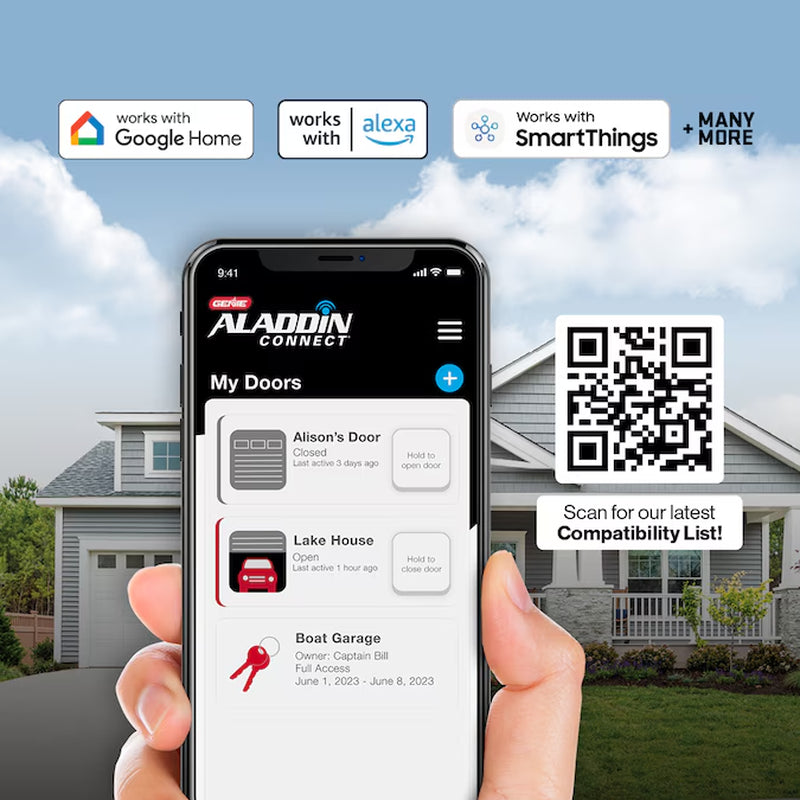 1-1/4 Hpc Smart Compatible Belt Drive Garage Door Opener Wi-Fi Compatibility and Battery Back-Up