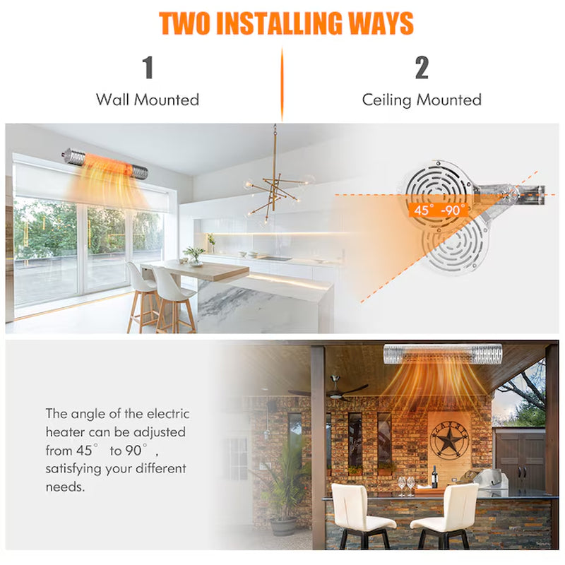 1 -BTU 1500 -W Hanging Silver Aluminum Electric Patio Heater