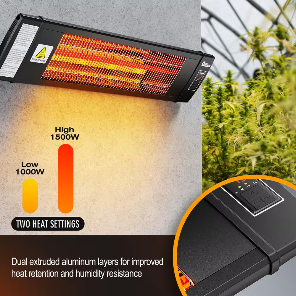 1500-Watt Smart Greenhouse Patio Heater with Built in Temperature Control Digital Thermostat, with Remote Control