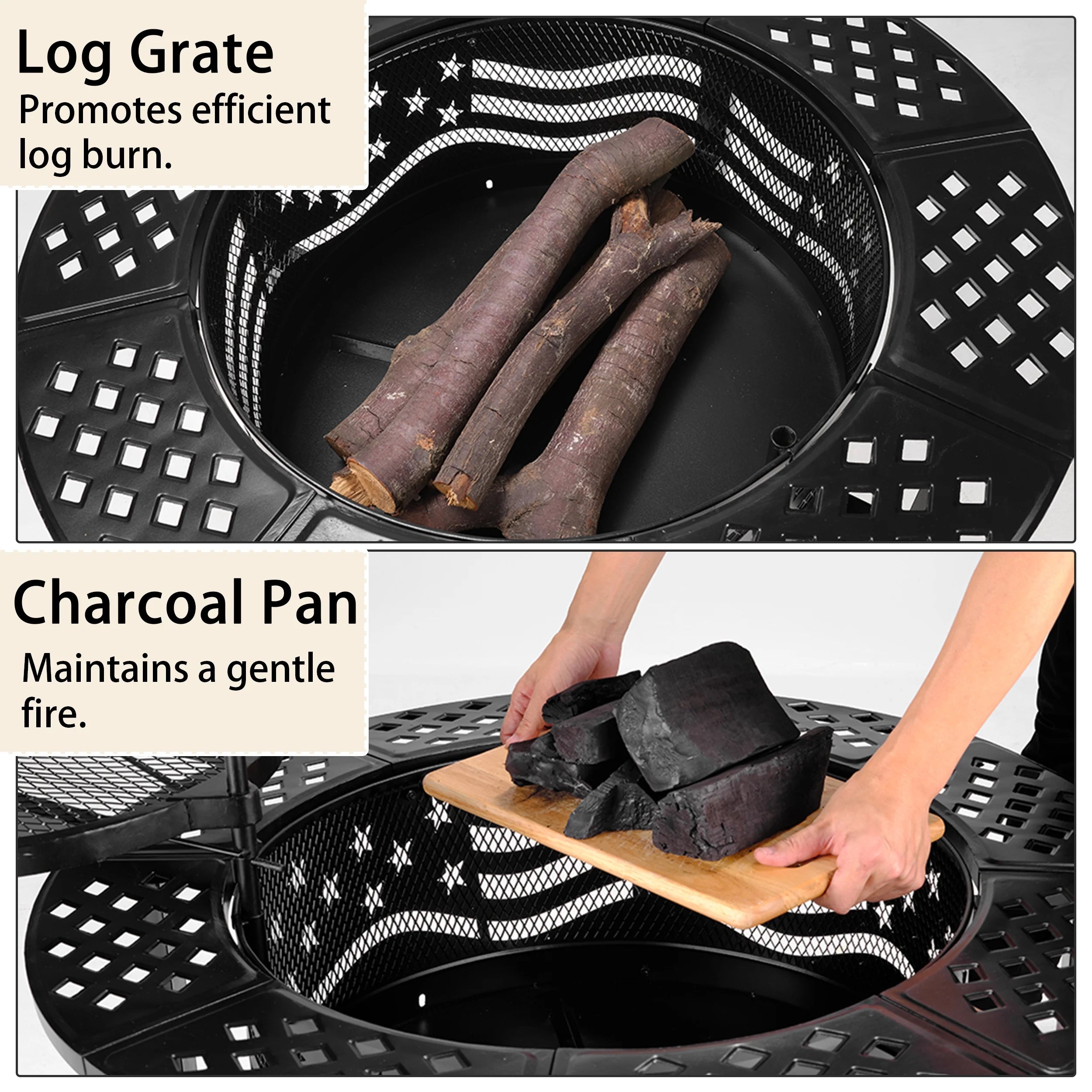 Fire Pit for outside 42" Wood Burning Fire Pit Tables with 2 Adjustable Swivel BBQ Grills, Lid, Poker for Patio Backyard BBQ Ice Storage