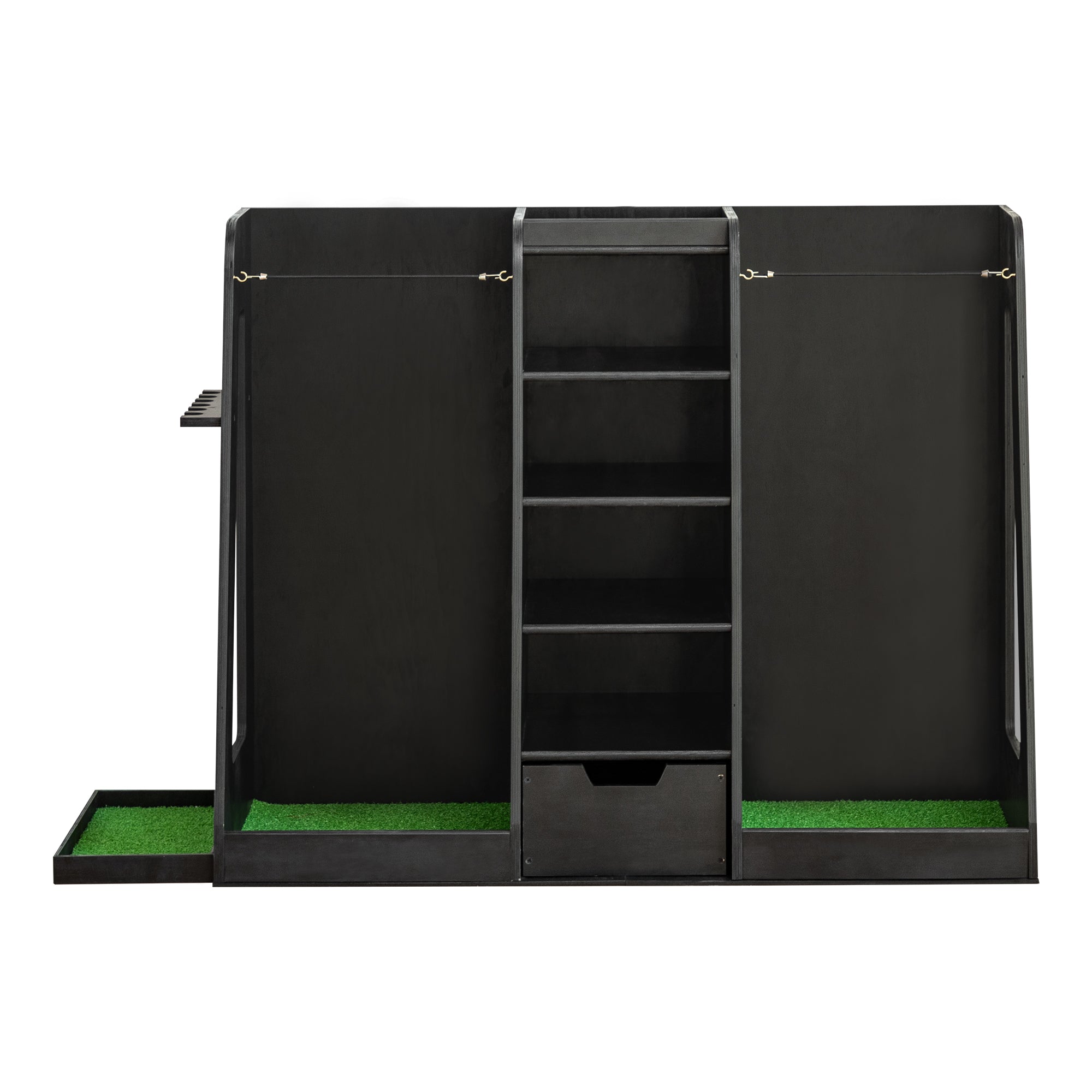 55.5 L X 16 W X 37 H in Wooden Golf Bag Organizer and Storage Rack,High Quality Wooden 2 Golf Bag Rack with Drawers,Easy to Assemble Golf Club Holder Stand with Club Holders on Side,Black