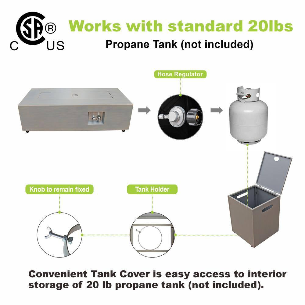 50000 BTU Coating Steel Propane Fire Pit Table in Gray Rectangular Modern Outdoor Gas Fire Table with Tank Holder