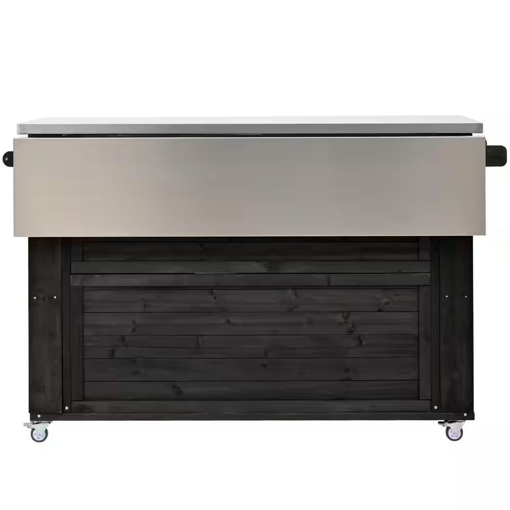 Black Stainless Steel Top 52.25 In. Kitchen Island with Towel and Spice Racks and a Bottle Opener