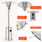 50000 BTU Propane Patio Heater Standing Steel with Wheels Silver