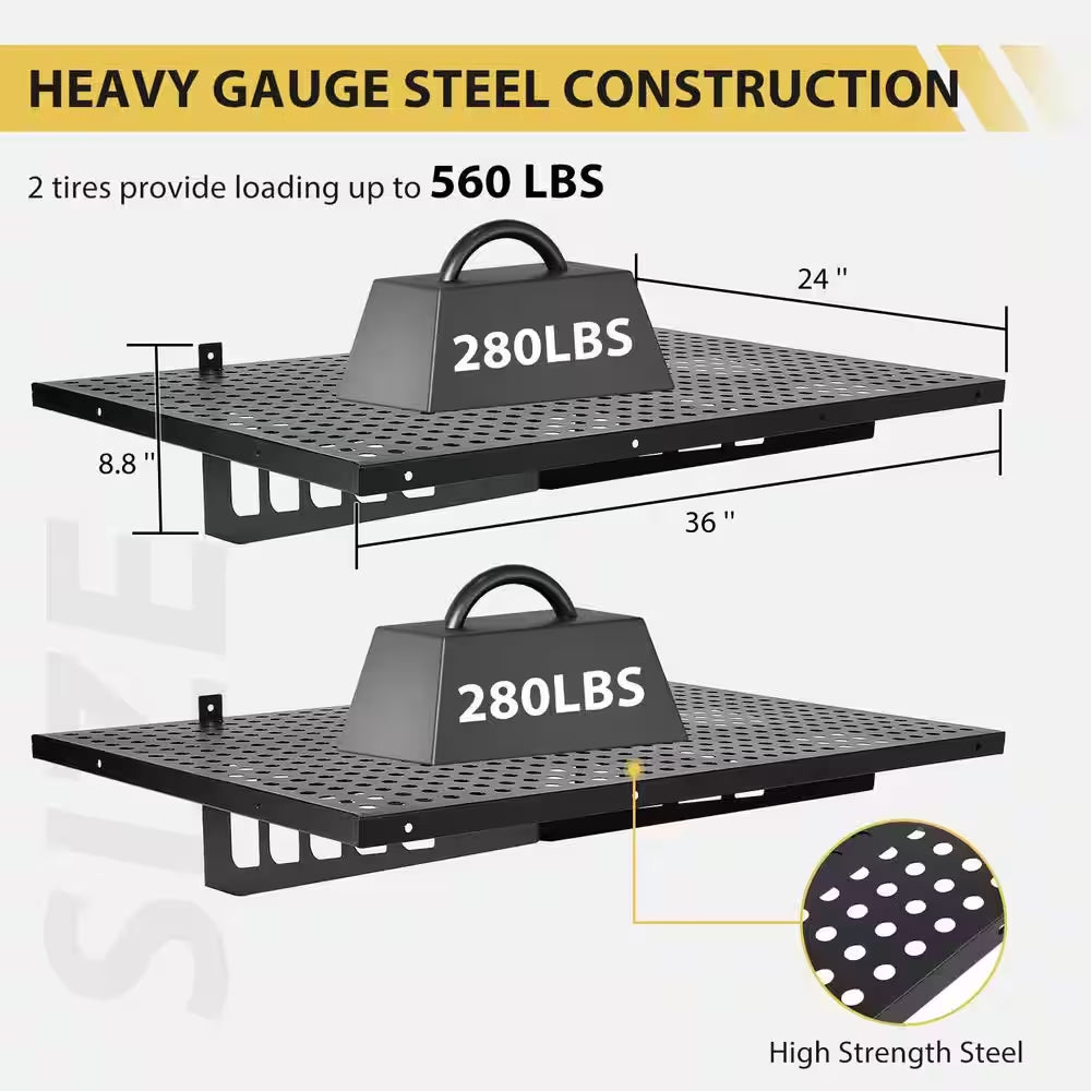 2-Pack, 24 In. W X 36 In. D Garage Wall Shelf, Garage Storage Wall Garage Shelves, Heavy Duty Garage Storage Rack