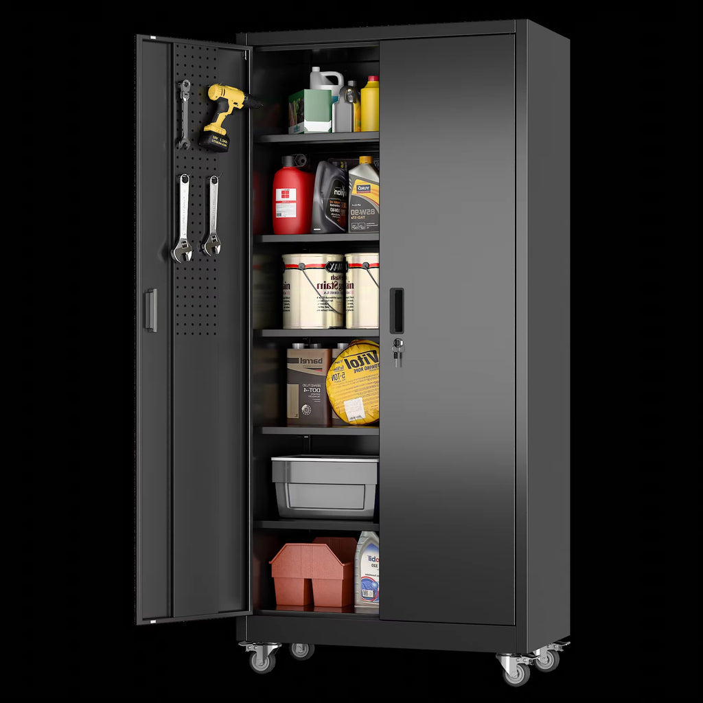 Aobabo Metal Garage Storage Cabinet, 73'' Steel Cabinets on Wheels for Office School Home Warehouse Utility Room Garage