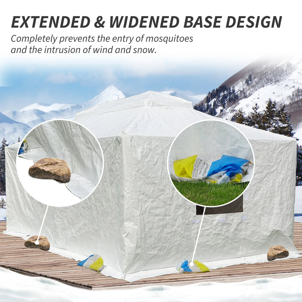 Gazebo Accessories 10' X 14' Double Roof Universal Winter Gazebo Cover for Hardtop Gazebos,Enclosed Cover with Sidewalls and Mesh Windows Waterproof (White)