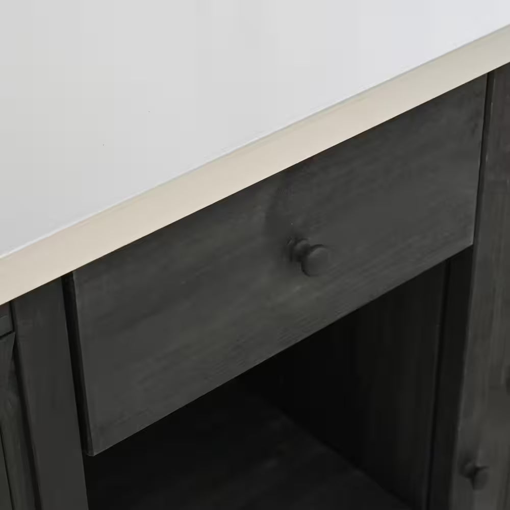 Black Stainless Steel Top 52.25 In. Kitchen Island with Towel and Spice Racks and a Bottle Opener