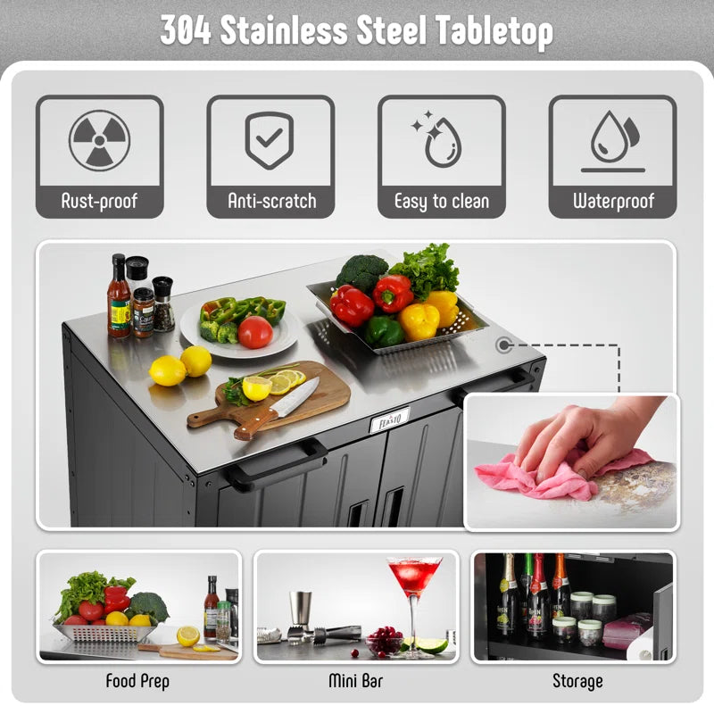 Outdoor Kitchen Series 36" 304 Stainless Steel Freestanding Kitchen Grill Cart with Cabinet