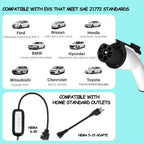 Portable 16A 110-240 Volt Level 1 Level 2 EV Charger with NEMA 6-20 Plug and 5-15 Adapter for J1772