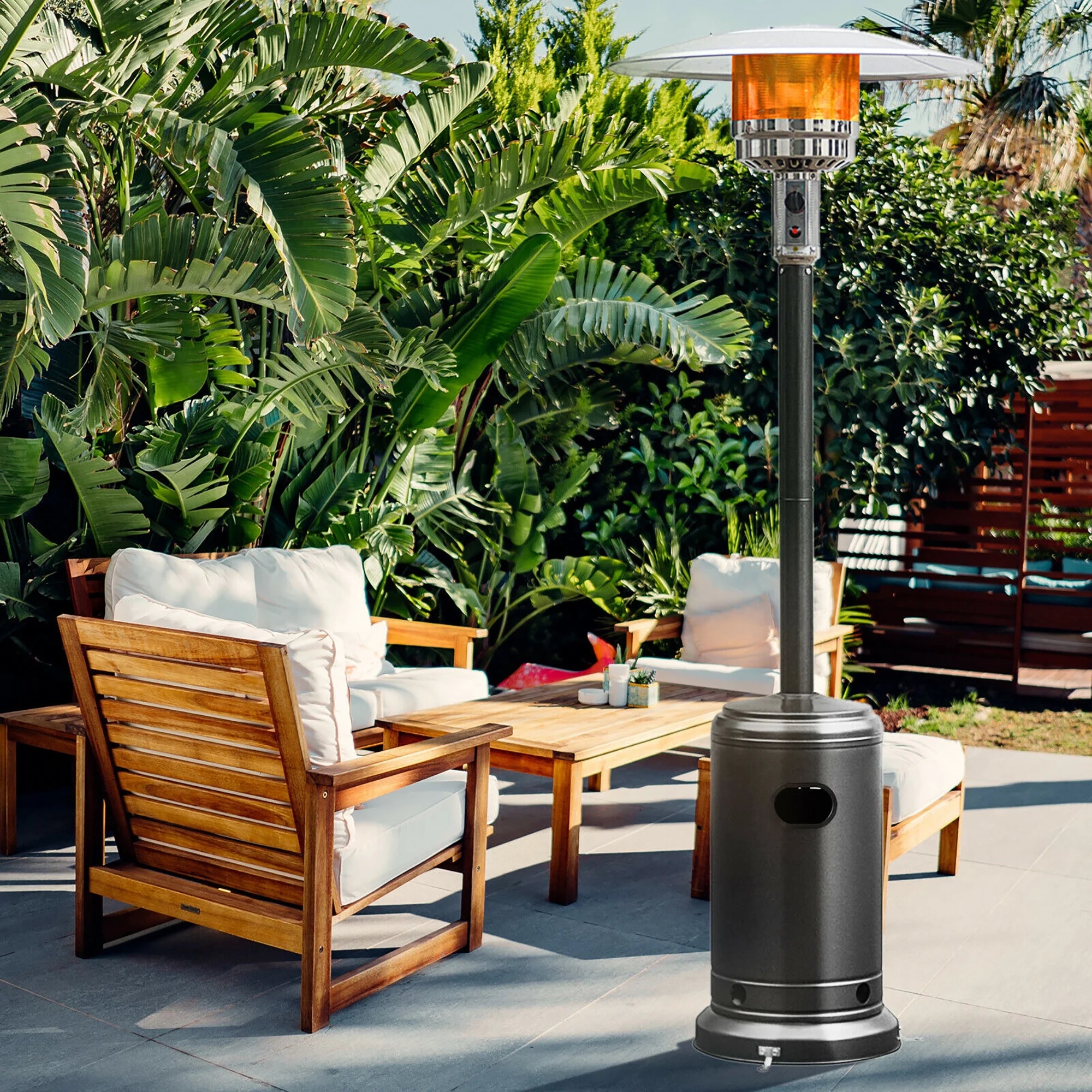 50000 BTU Propane Patio Heater Standing Steel with Wheels Black
