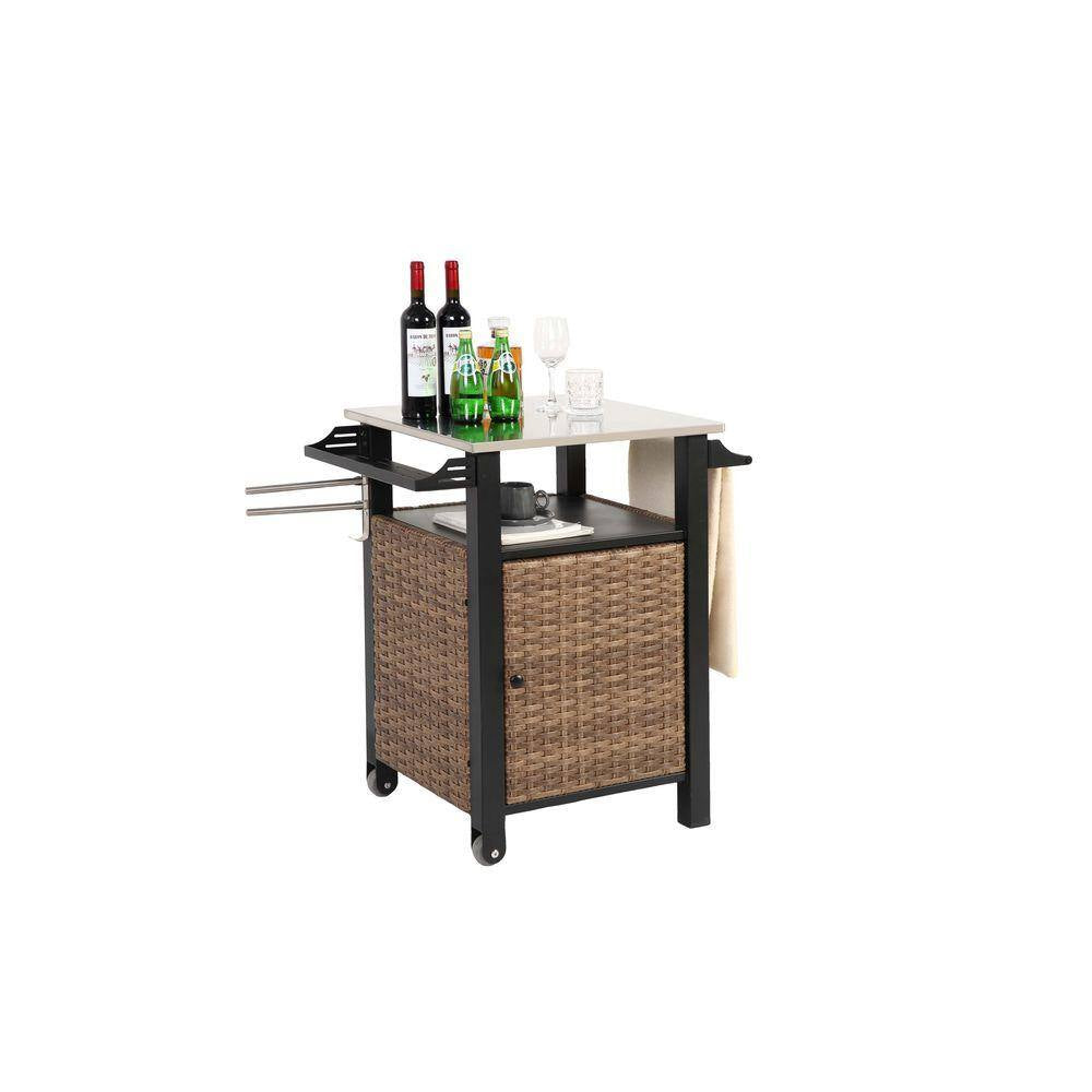 8 Cu. Ft. Steel Outdoor Bar Cart-Rolling Patio with Storage Cabinet, and Towel Holder for Garden or BBQ Station