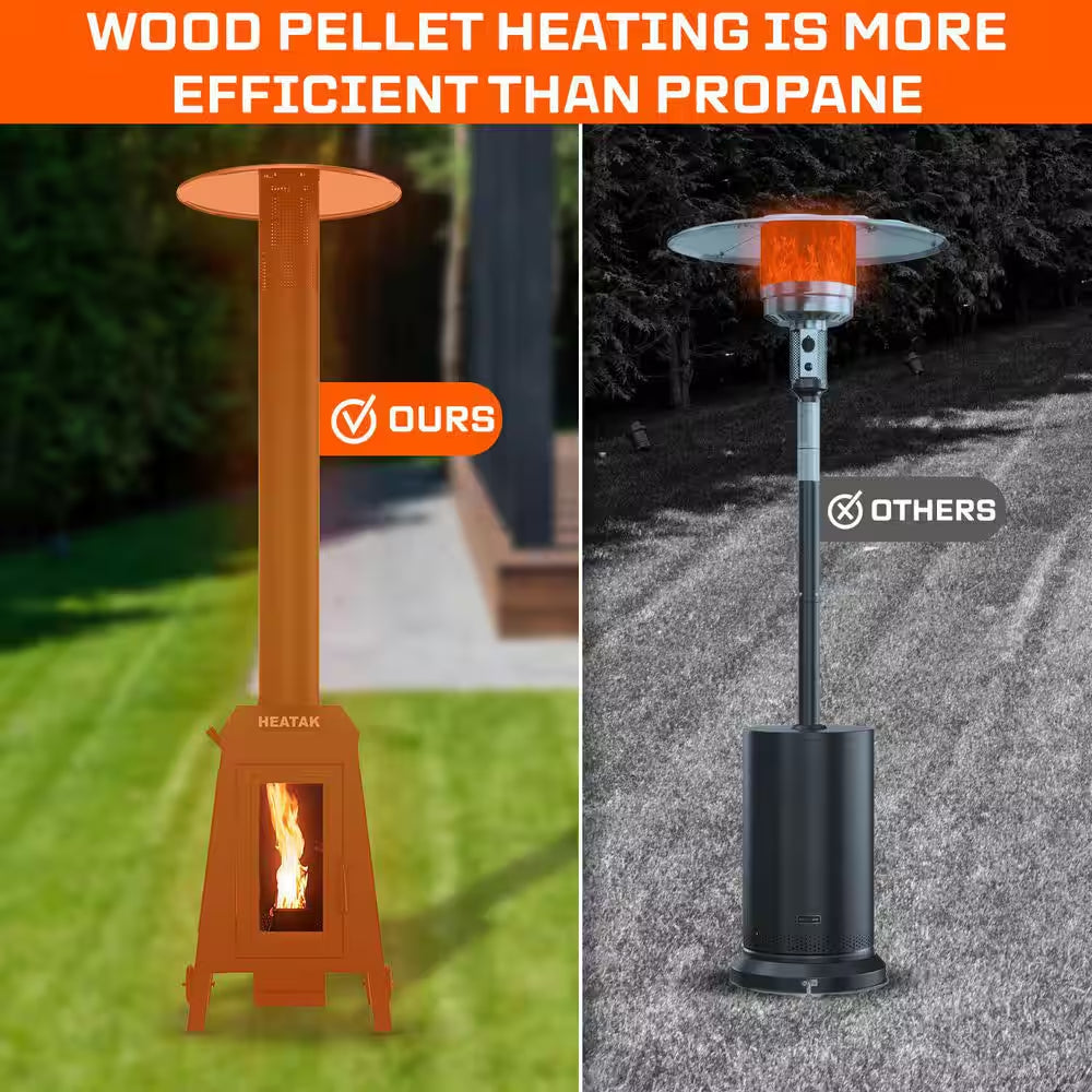 Wood Pellet Outdoor Patio Heater with Glass Window, 75,000 BTU
