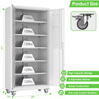 Aobabo Metal Garage Storage Cabinet, 73'' Steel Cabinets on Wheels for Office School Home Warehouse Utility Room Garage