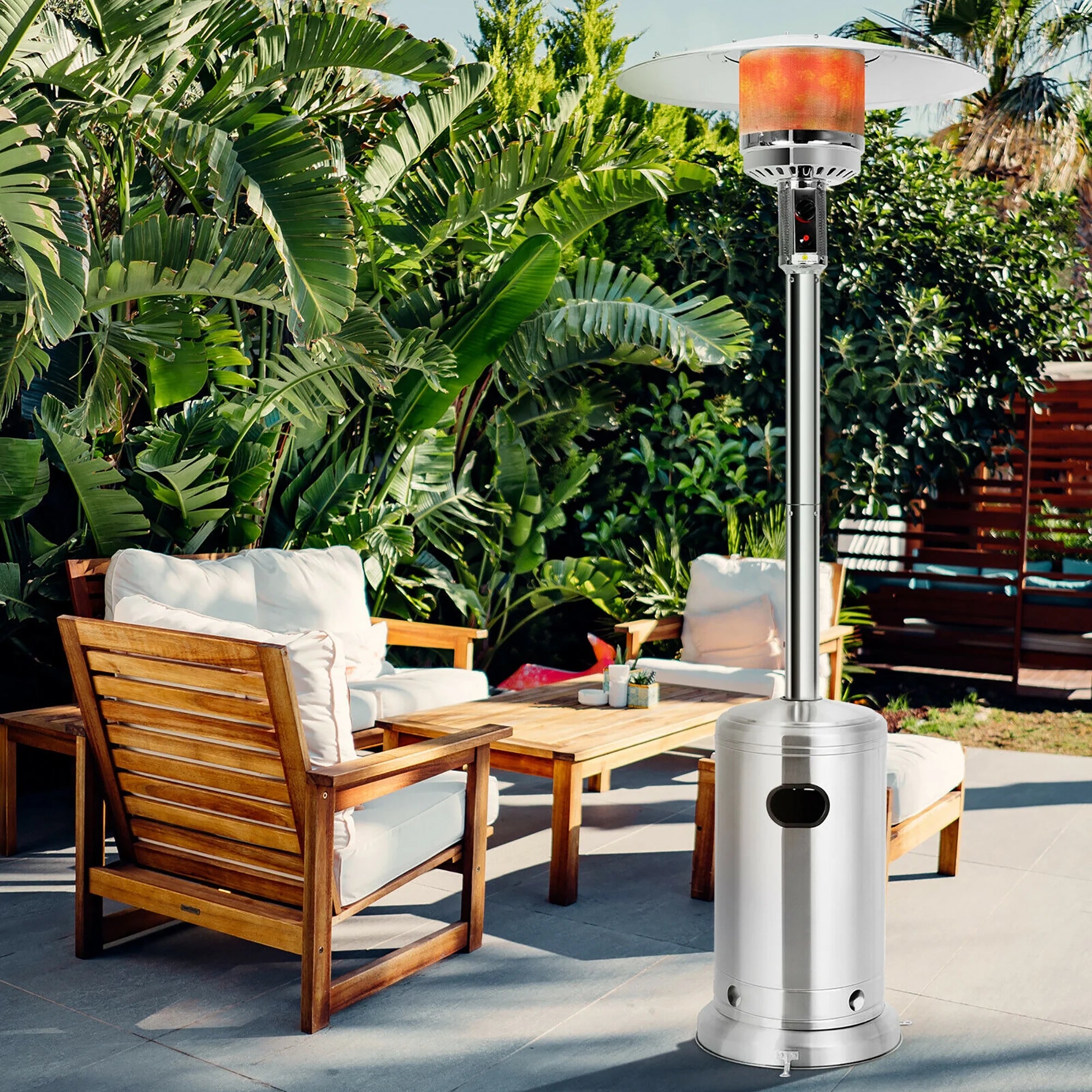 50000 BTU Propane Patio Heater Standing Steel with Wheels Silver
