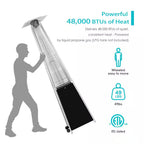 48,000 BTU Quartz Glass Tube Heat-Focusing Black Propane Gas Standing Patio Heater