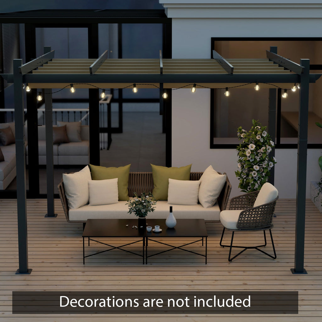 10 x 12 Feet Outdoor Aluminum Retractable Pergola Canopy Shelter Grape Trellis-Beige