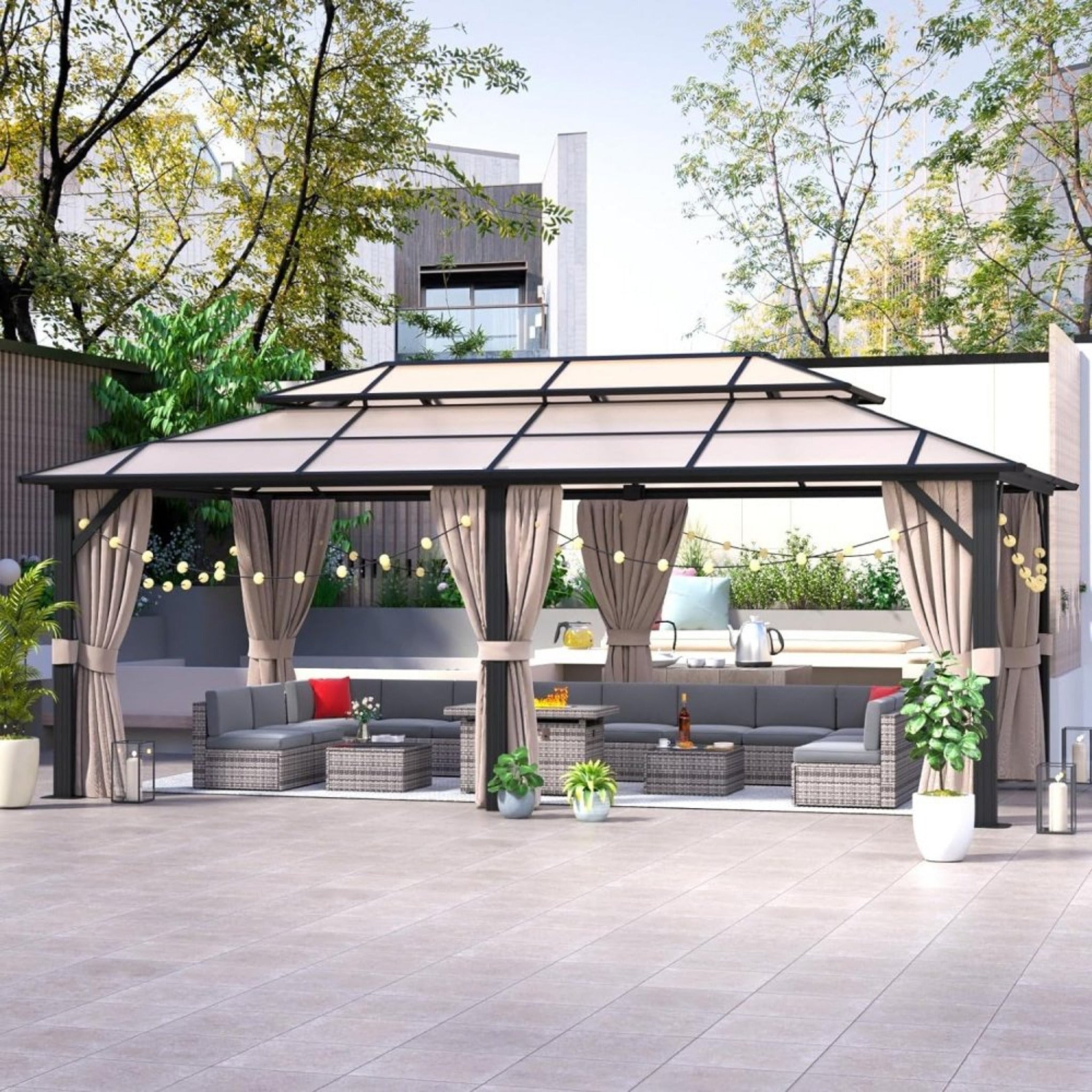 [12X20FT] Alora Premium Aluminum Outdoor Polycarbonate Hardtop Gazebo With UV Protection, Netting & Curtains (96815273)