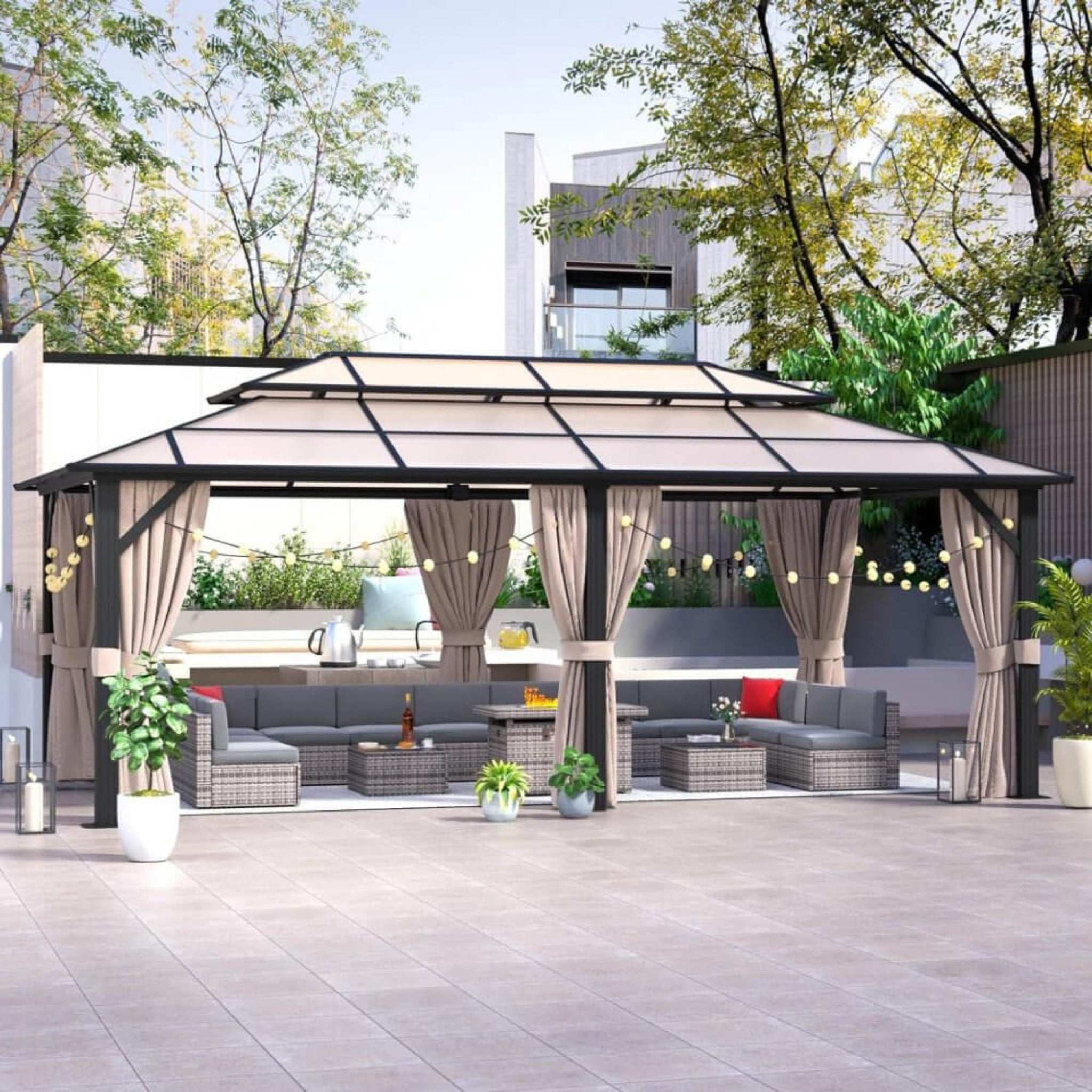 [12X20FT] Alora Premium Aluminum Outdoor Polycarbonate Hardtop Gazebo With UV Protection, Netting & Curtains (96815273)