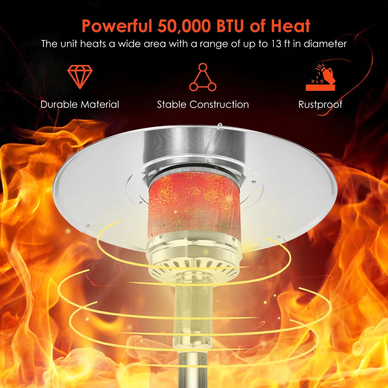 50000 BTU Propane Patio Heater Standing Steel with Wheels Grey