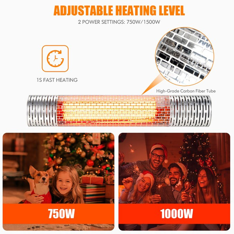 1 -BTU 1500 -W Hanging Silver Aluminum Electric Patio Heater