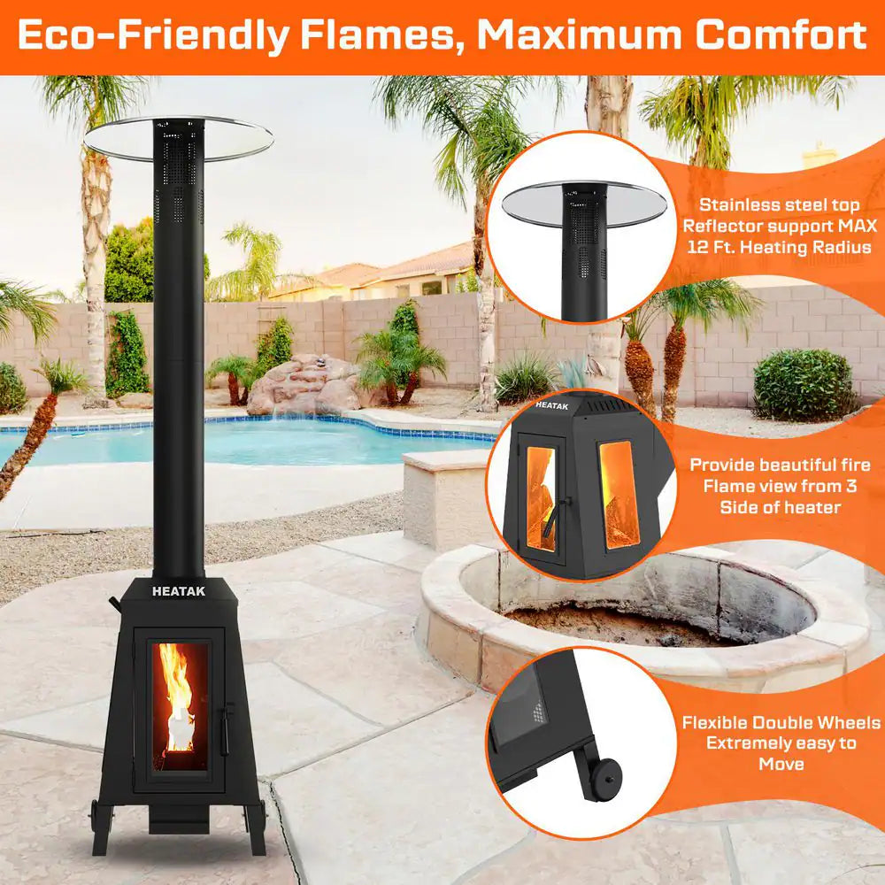 Wood Pellet Outdoor Patio Heater with Glass Window, 75,000 BTU