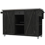 Black Stainless Steel Top 52.25 In. Kitchen Island with Towel and Spice Racks and a Bottle Opener