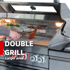 Castelle Flame Stainless Steel Outdoor BBQ Kitchen Island With 46-Inch 4-Burner 85K BTU Grill, Rotisserie Kit, And Cabinets (SAK93192)